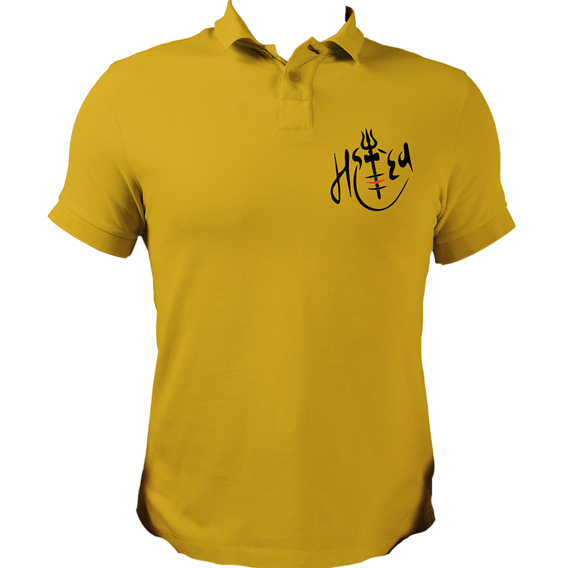 Yellow Mahadev polo T-shirt with Shiv Ji devotional chest design by Garrari