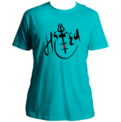 Aqua Blue Mahadev T-shirt with Shiv Ji calligraphy artwork by Garrari