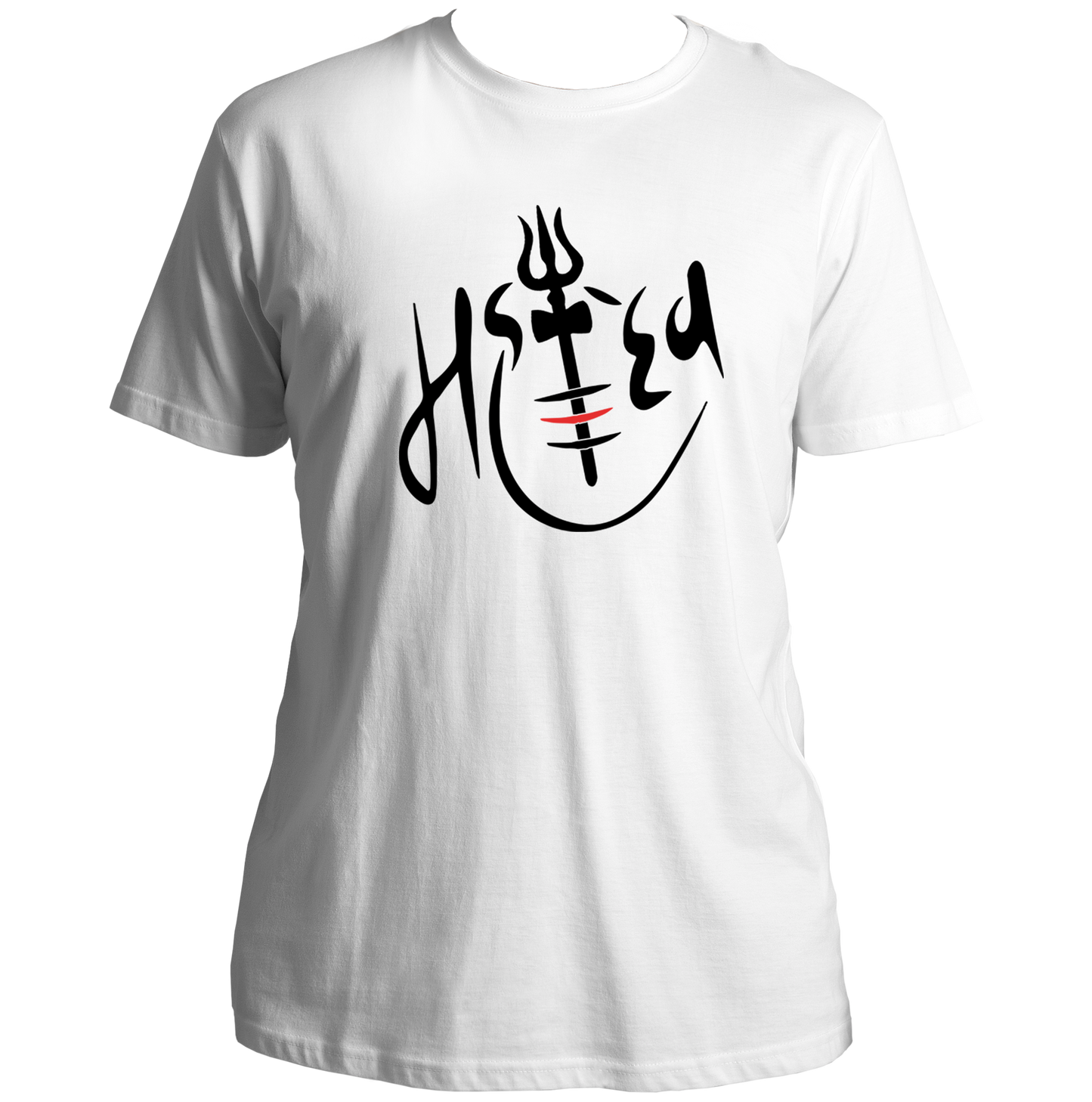 White Mahadev T-shirt with trishul, tripund tilak, and red tilak artwork by Garrari