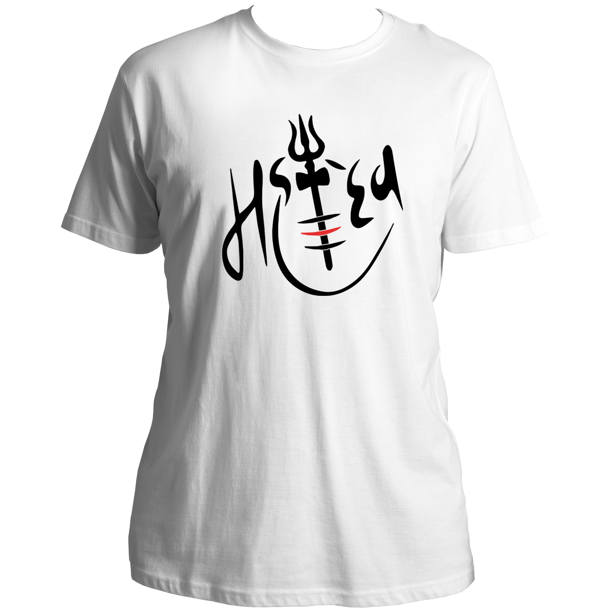 White Mahadev T-shirt with trishul, tripund tilak, and red tilak artwork by Garrari