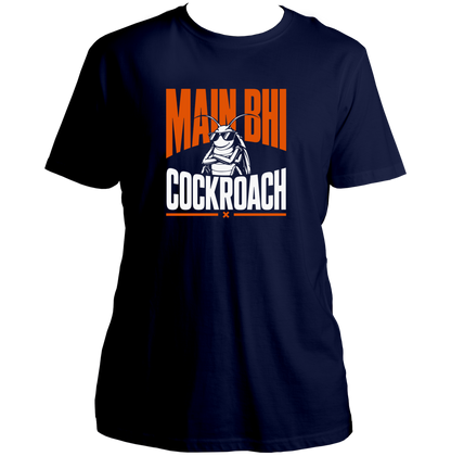 Main Bhi Cockroach navy blue unisex T-shirt with orange and white cockroach graphic by Garrari