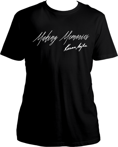 Front view of the Making Memories Karan Aujla T-Shirt featuring the album title and signature in bold design.