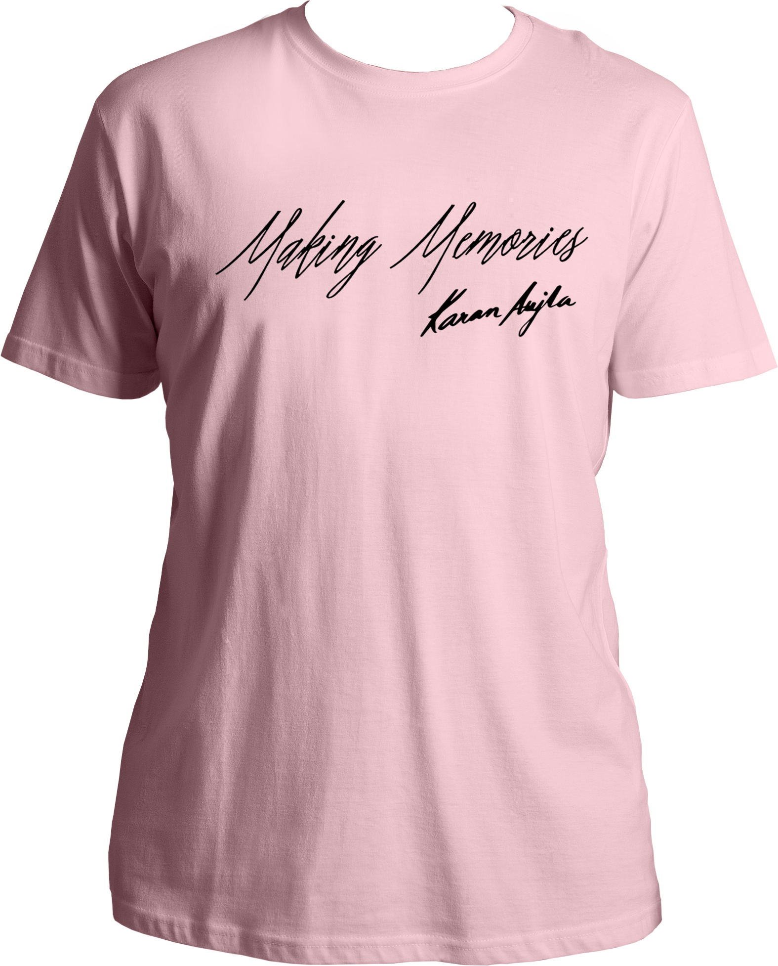 Front view of the Making Memories Karan Aujla T-Shirt featuring the album title and signature in bold design.