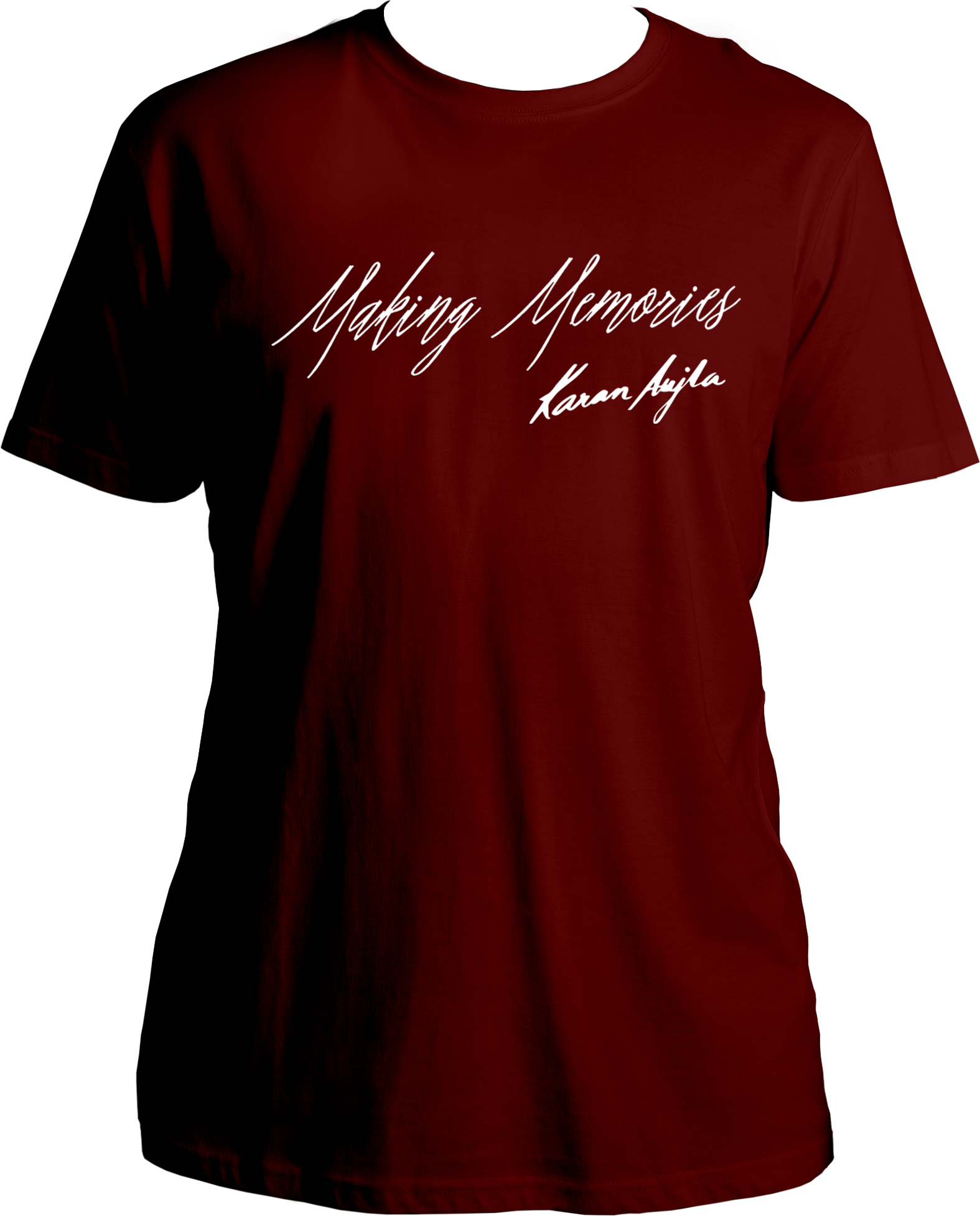 Front view of the Making Memories Karan Aujla T-Shirt featuring the album title and signature in bold design.