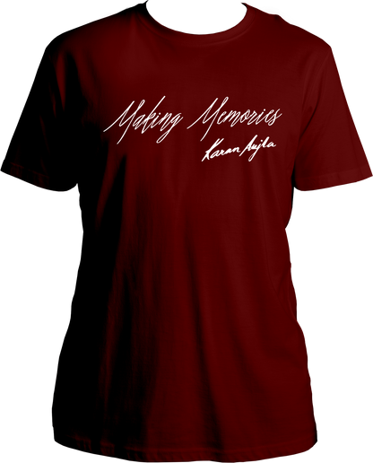 Front view of the Making Memories Karan Aujla T-Shirt featuring the album title and signature in bold design.