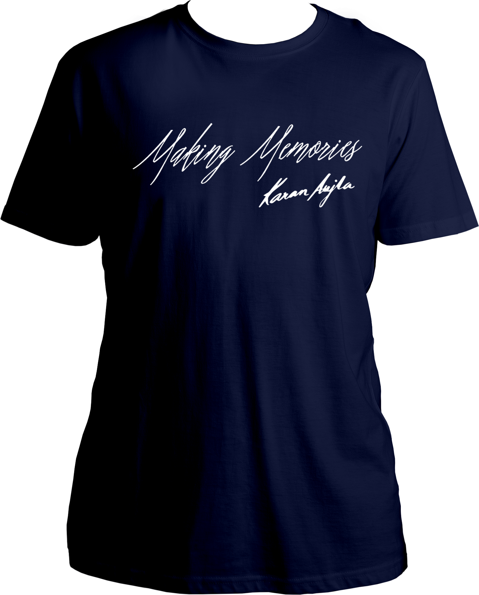 Front view of the Making Memories Karan Aujla T-Shirt featuring the album title and signature in bold design.