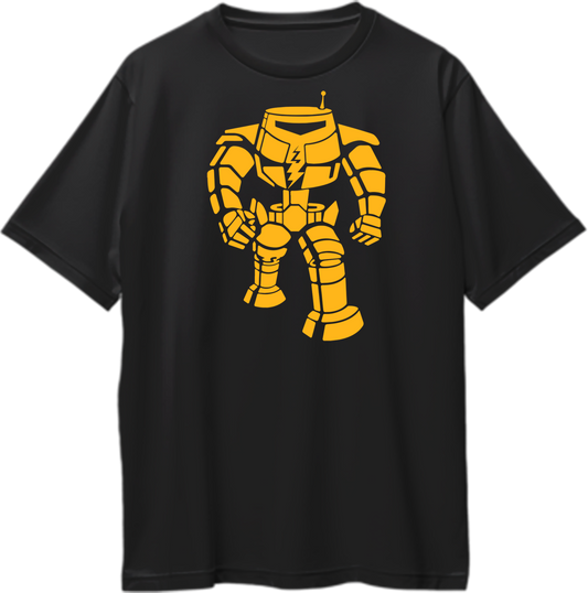 Man Bot Oversized Unisex T-Shirt featuring a large robot design, inspired by Sheldon Cooper’s wardrobe from The Big Bang Theory.