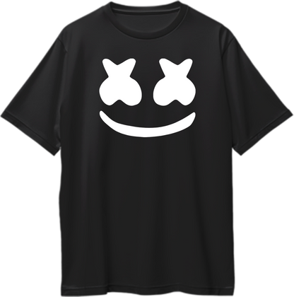 Front view of Marshmello Oversized Unisex T-Shirt with Marshmello graphic design.