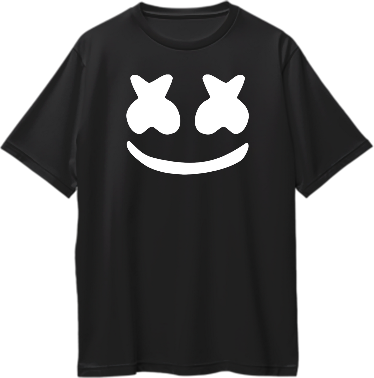 Front view of Marshmello Oversized Unisex T-Shirt with Marshmello graphic design.