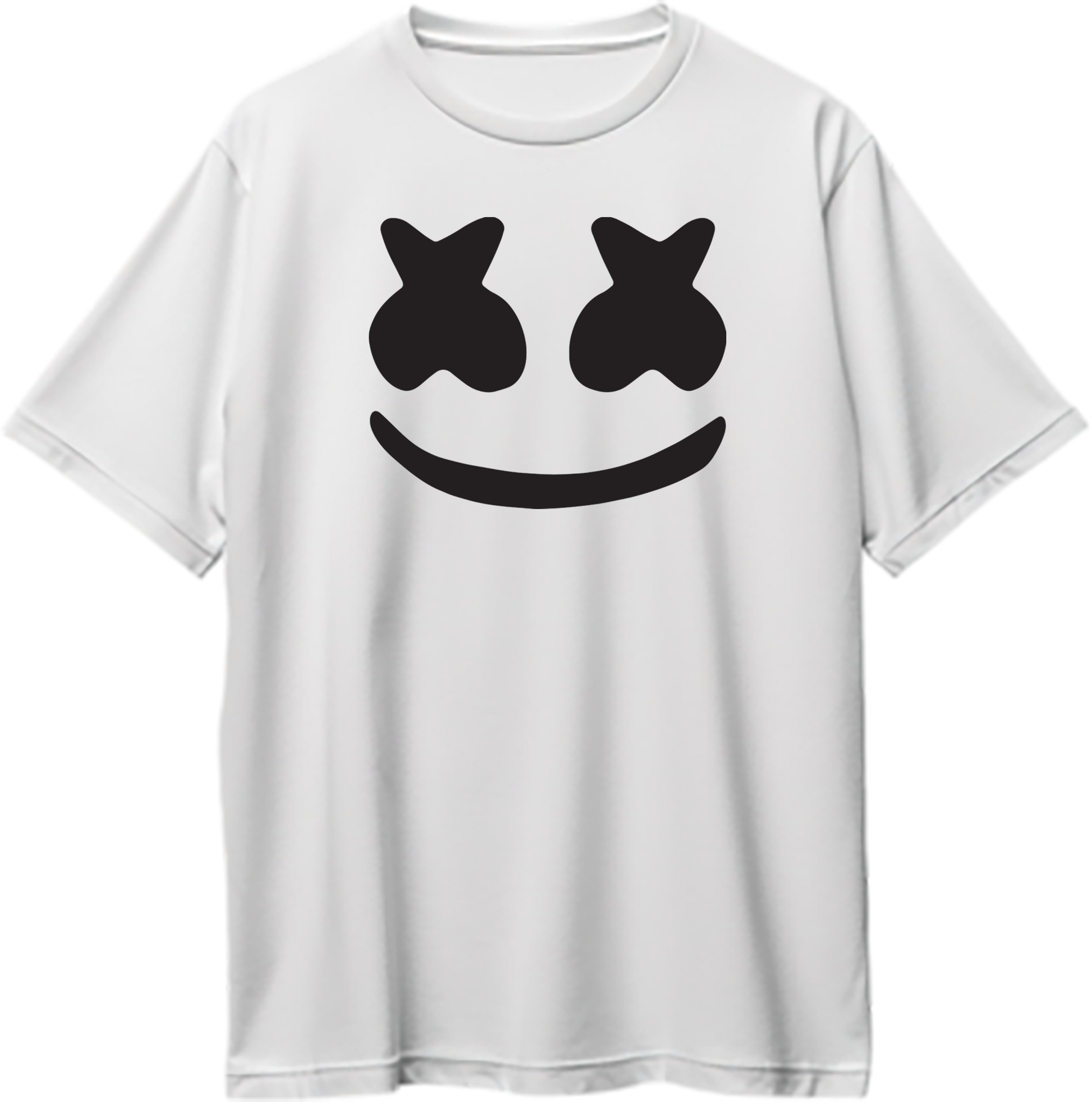 Front view of Marshmello Oversized Unisex T-Shirt with Marshmello graphic design.