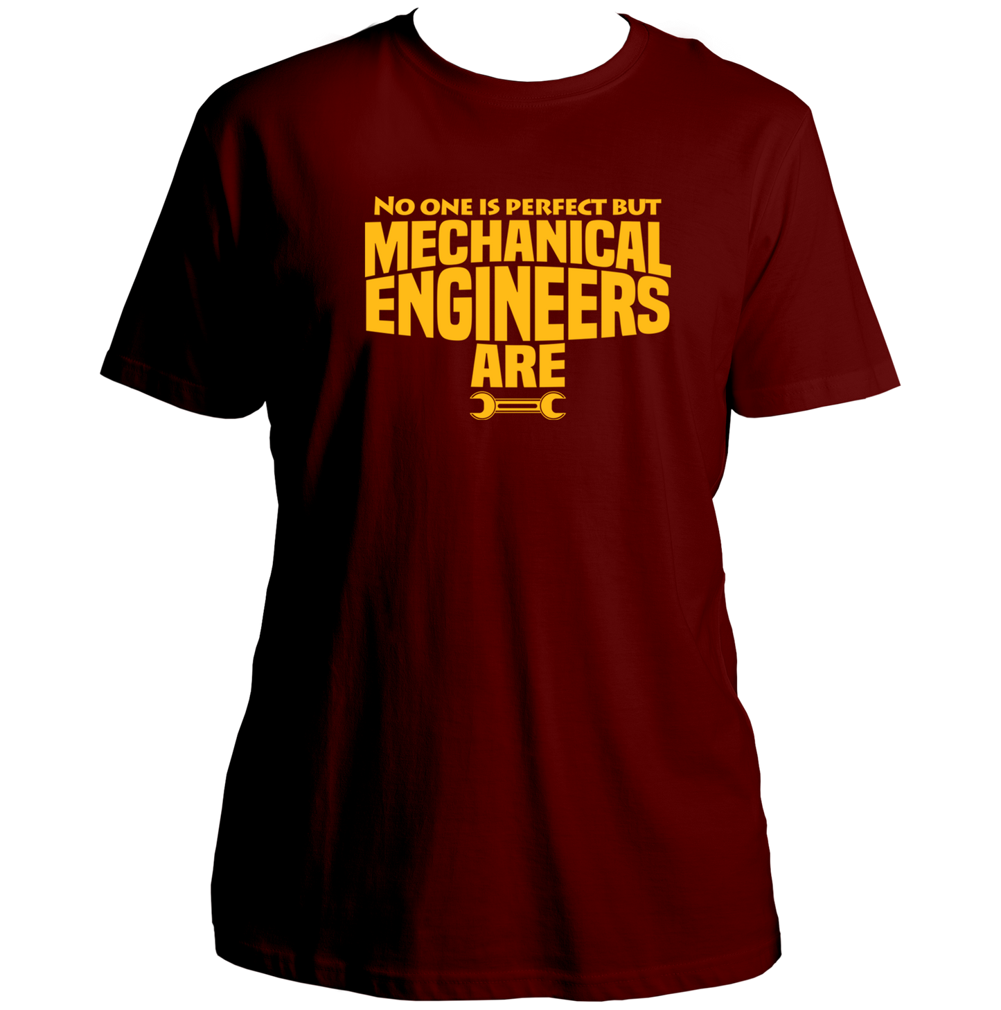 Maroon Mechanical Engineer Unisex T-Shirt with funny engineer quote and wrench graphic by Garrari