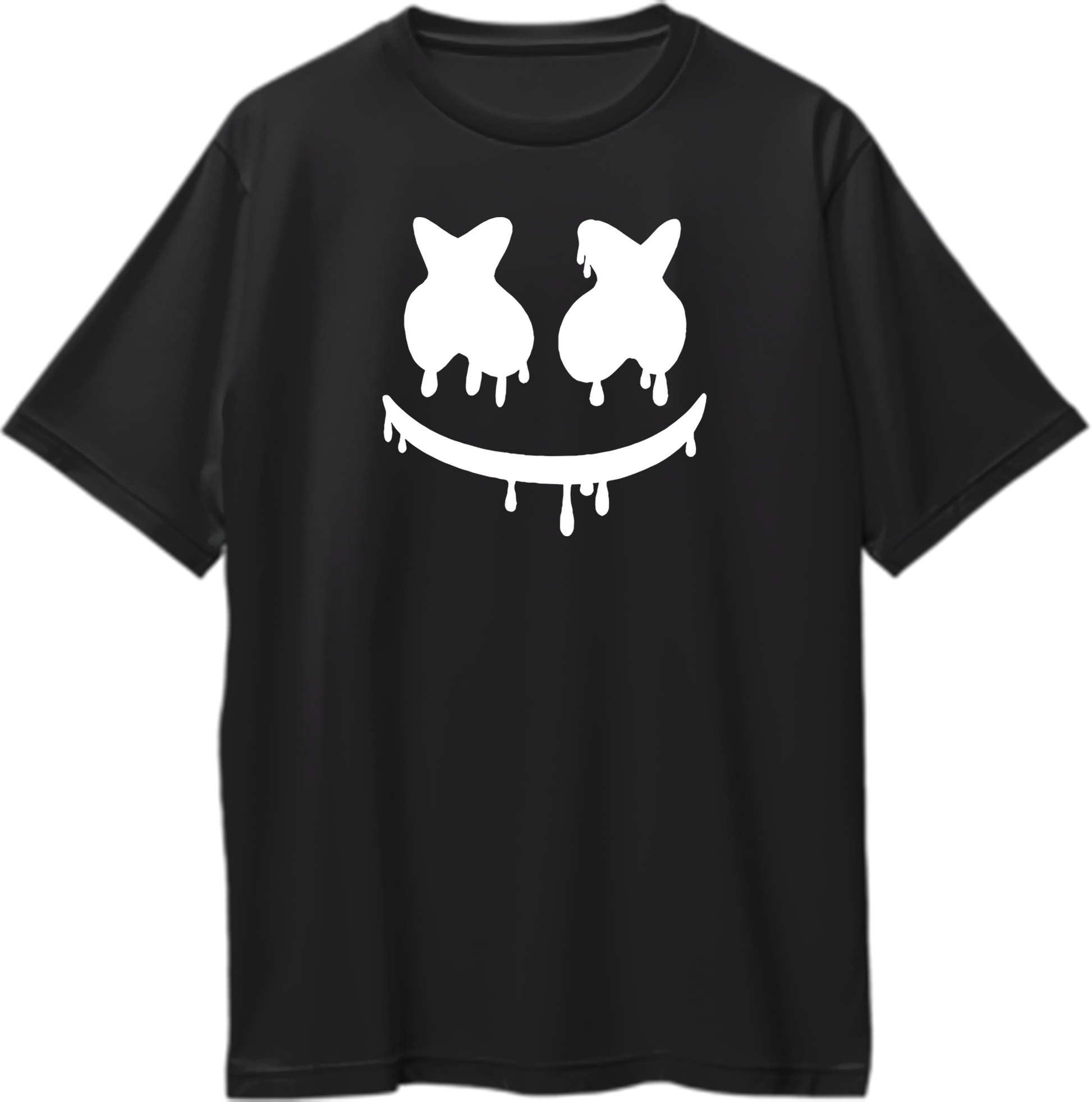 Front view of Mello Drip Oversized Unisex T-Shirt featuring Marshmello-inspired graphic design.