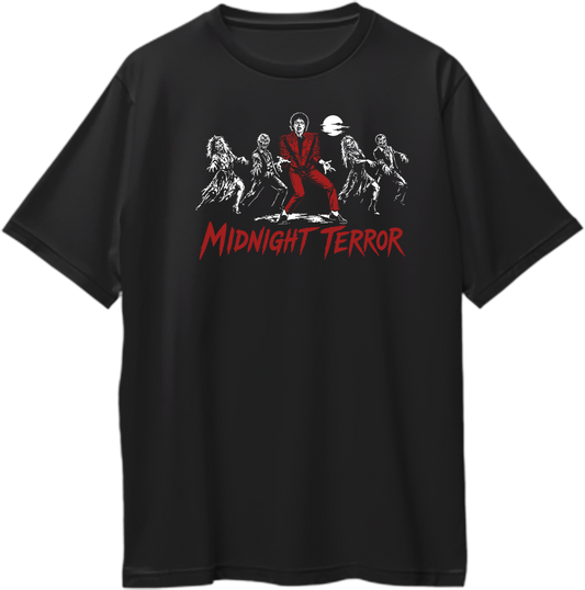 midnight terror oversized black t shirt zombie dance horror graphic