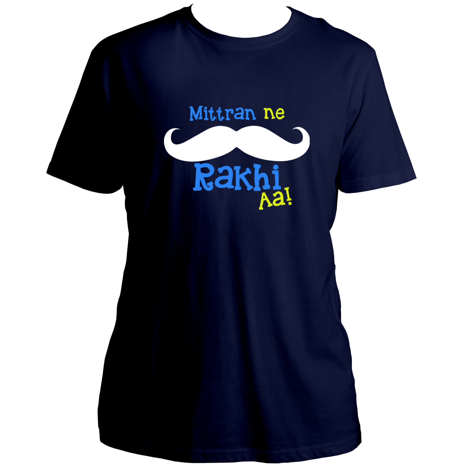 Navy Blue Mittran Ne Muchch Rakhi Aa Unisex T-Shirt with desi muchch lover graphic by Garrari