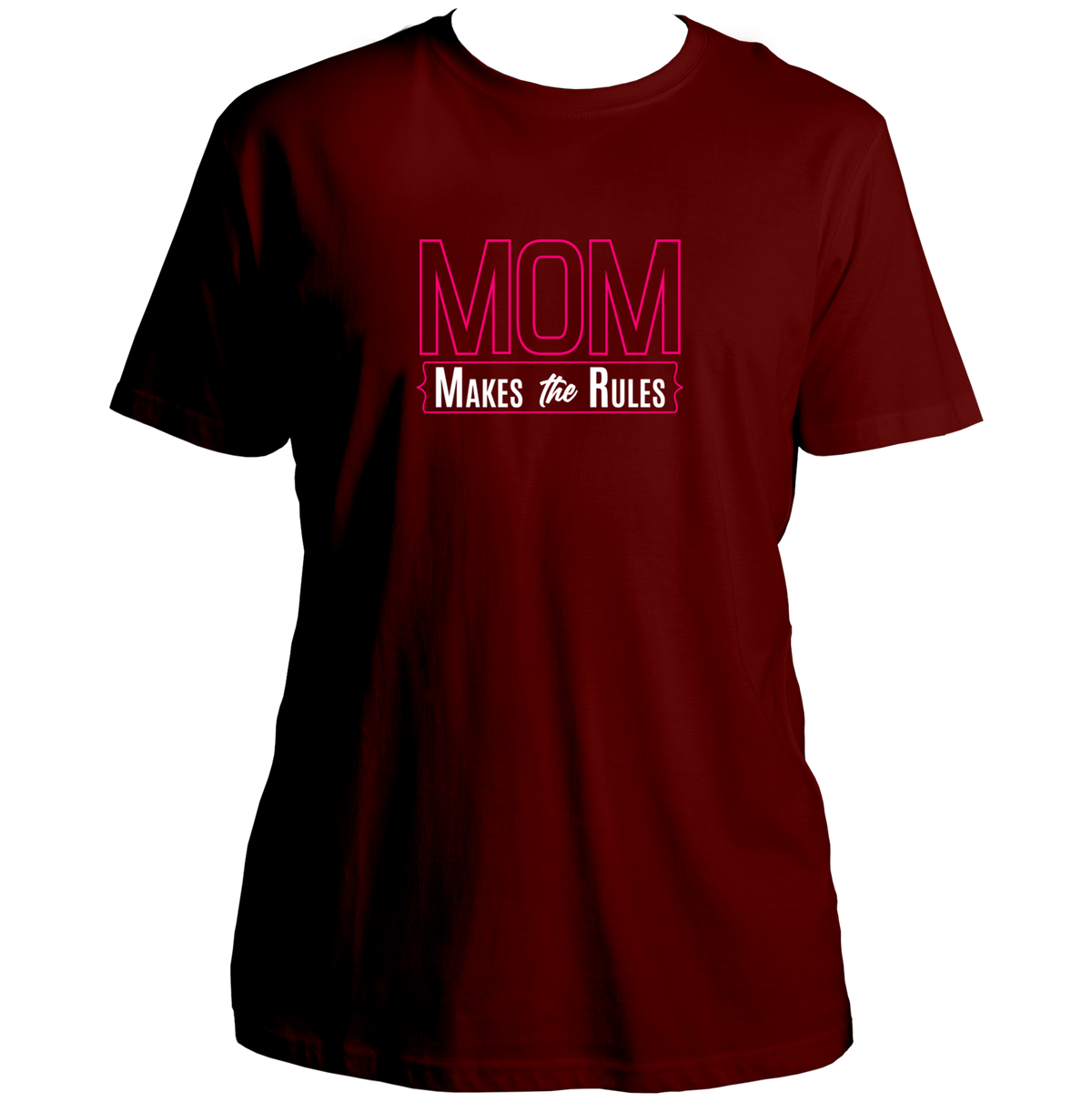 Maroon Mom Makes The Rules Unisex T-Shirt by Garrari with contrast funny mom typography design