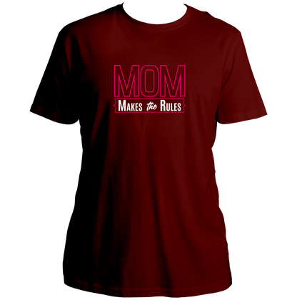 Maroon Mom Makes The Rules Unisex T-Shirt by Garrari with contrast funny mom typography design