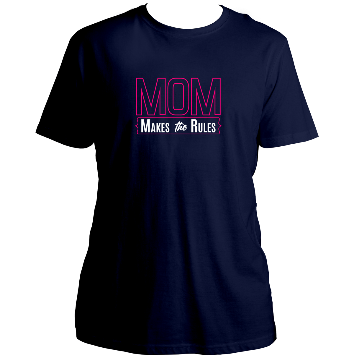 Navy Blue Mom Makes The Rules Unisex T-Shirt by Garrari with bold mother quote graphic