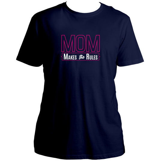 Navy Blue Mom Makes The Rules Unisex T-Shirt by Garrari with bold mother quote graphic