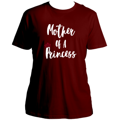 Maroon Mother of a Princess Unisex T-Shirt by Garrari with Mother of a Princess crown graphic