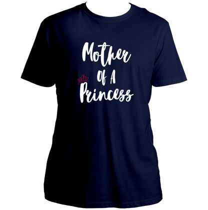 Navy Blue Mother of a Princess Unisex T-Shirt by Garrari with white typography and crown detail