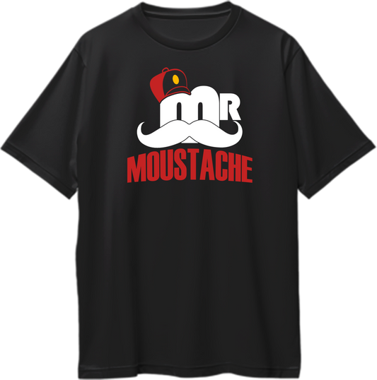 Black Mr. Moustache Oversized T-Shirt with bold moustache graphic by Garrari