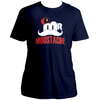 Navy Blue Mr. Moustache Unisex T-Shirt with moustache lover graphic by Garrari