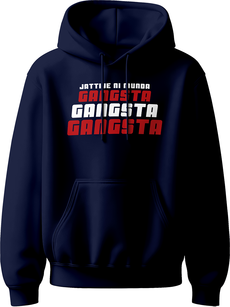 Munda Gangsta Karan Aujla hoodie inspired by the hit song GANGSTA, featuring bold typography and iconic lyrics for Punjabi music fans.