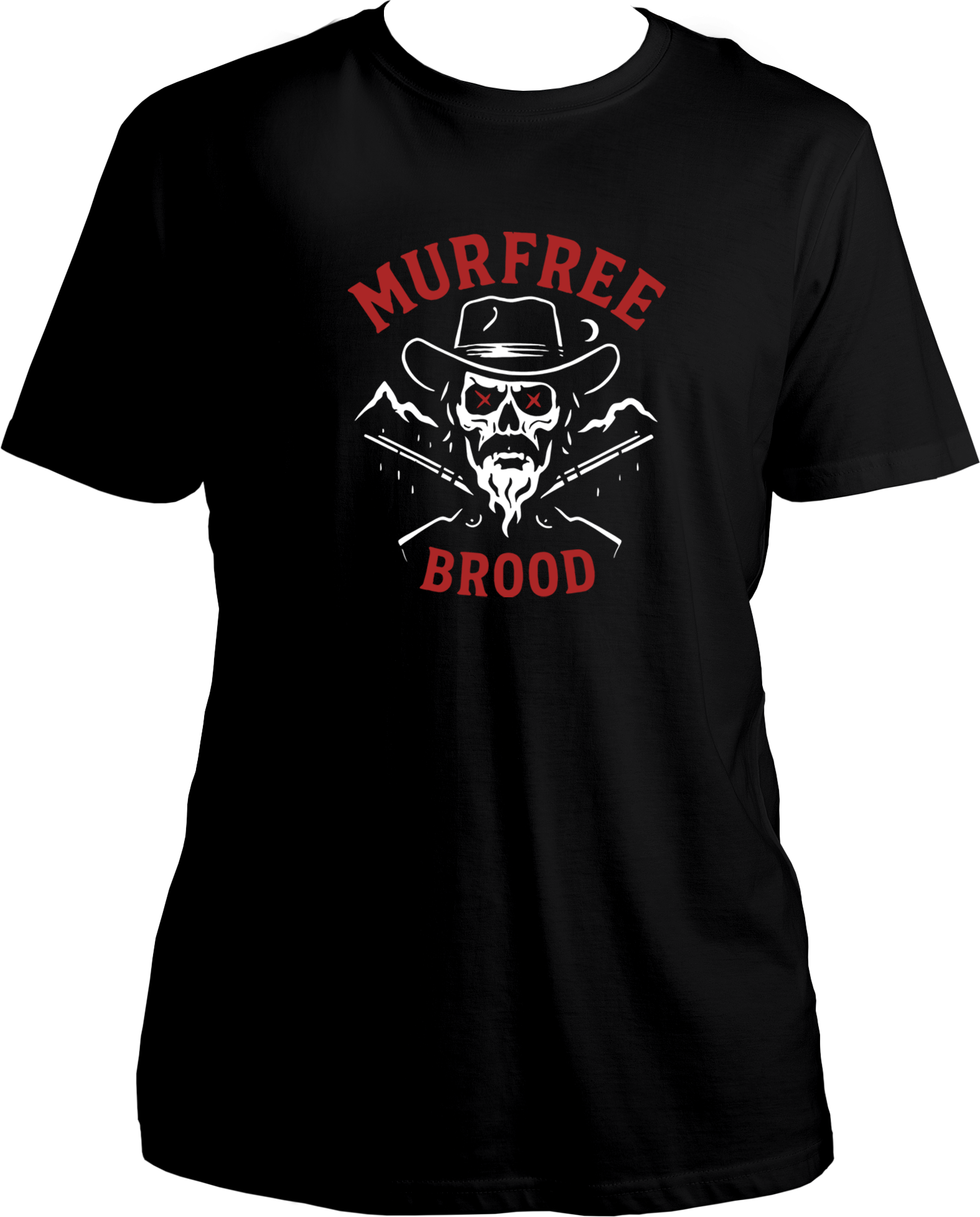 unisex regular-fit t-shirt with skull outlaw and red text “Murfree Brood,” inspired by Red Dead Redemption 2 – Garrari Brand.