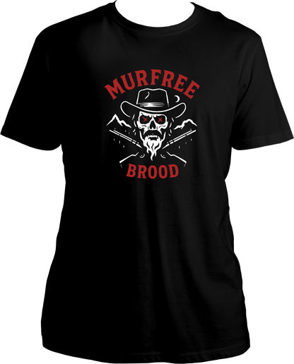 unisex regular-fit t-shirt with skull outlaw and red text “Murfree Brood,” inspired by Red Dead Redemption 2 – Garrari Brand.