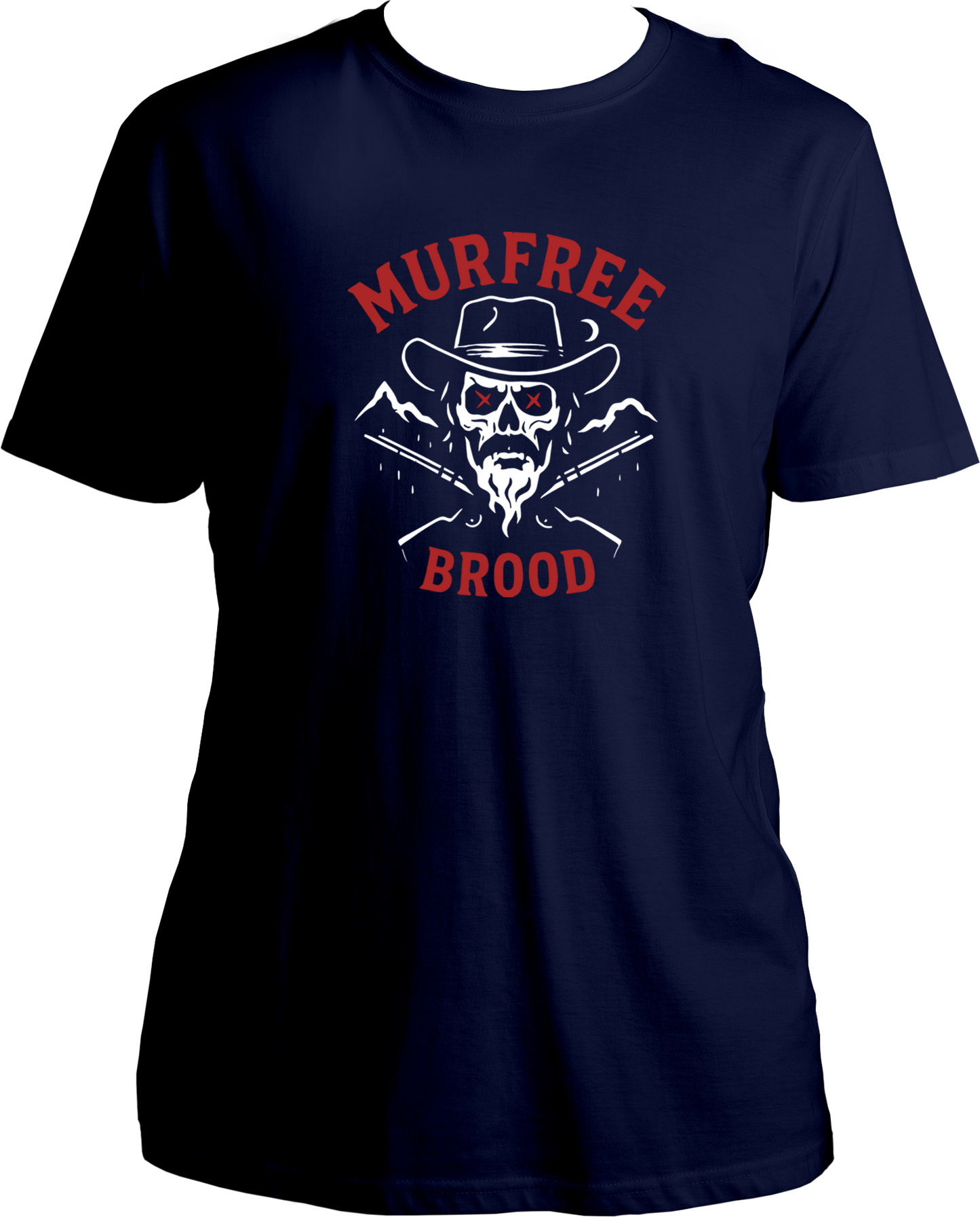 unisex regular-fit t-shirt with skull outlaw and red text “Murfree Brood,” inspired by Red Dead Redemption 2 – Garrari Brand.