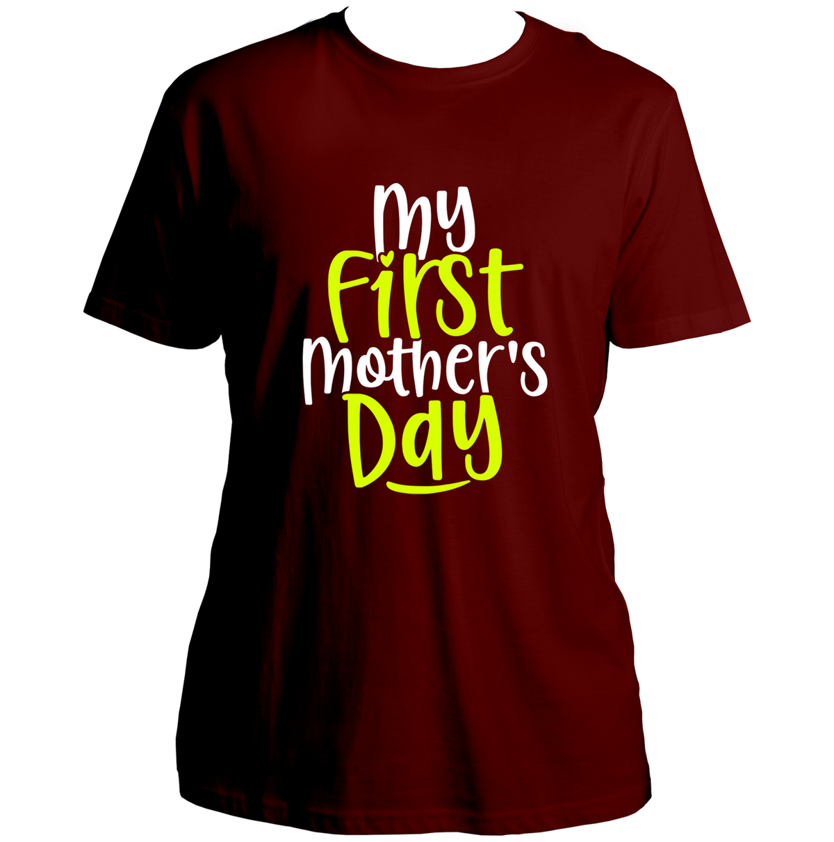Maroon My First Mother’s Day Unisex T-Shirt by Garrari with new mother milestone typography