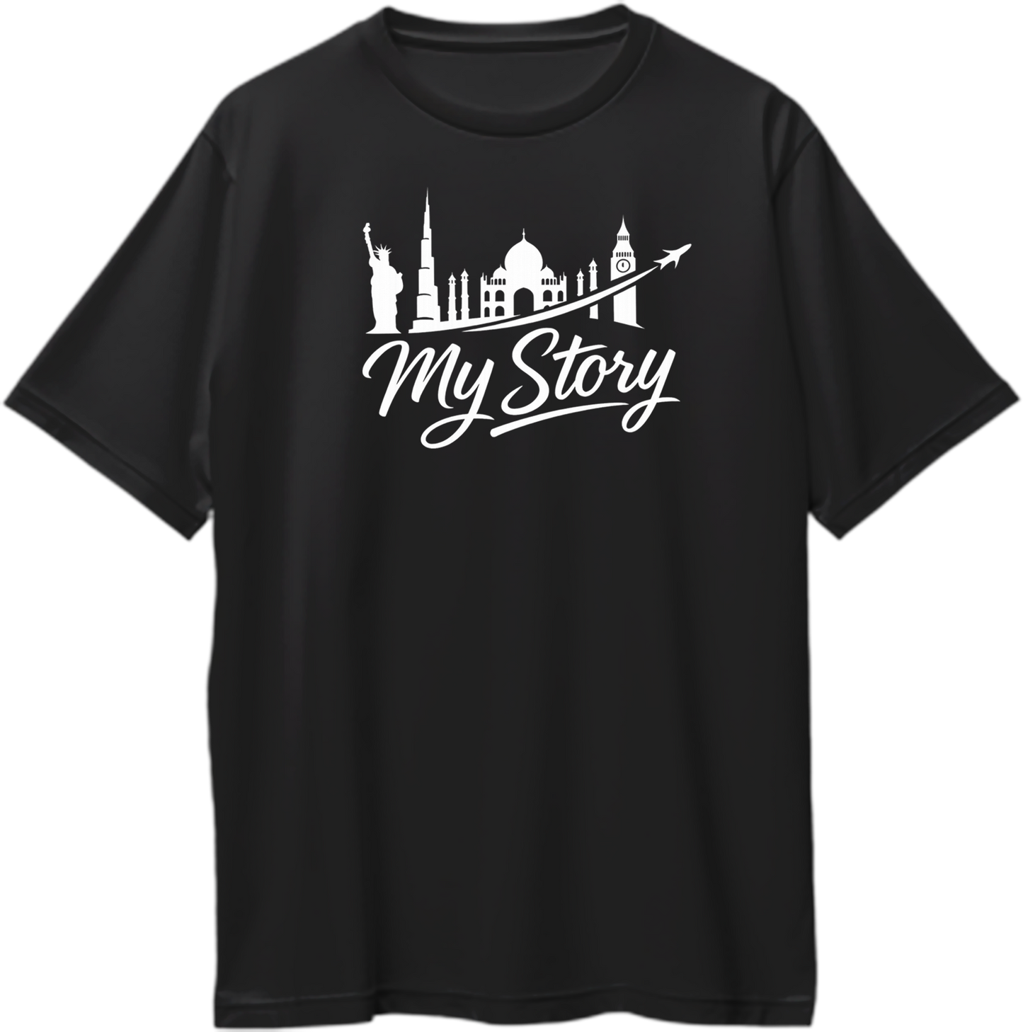 Its My Story Honey Singh oversized t-shirt featuring iconic landmarks design in white on black cotton