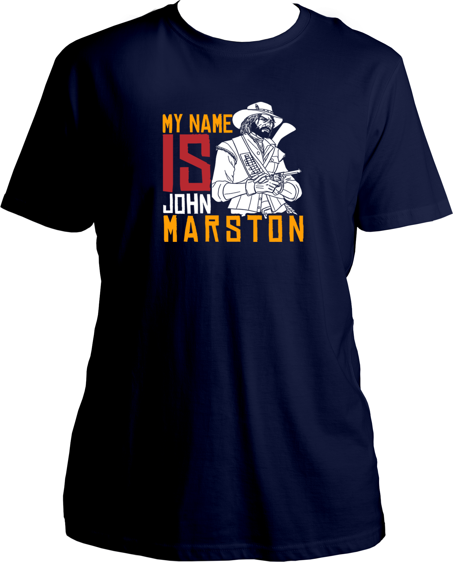 unisex t-shirt featuring John Marston illustration with text “My Name Is John Marston” inspired by Red Dead Redemption 2 – Garrari Brand.