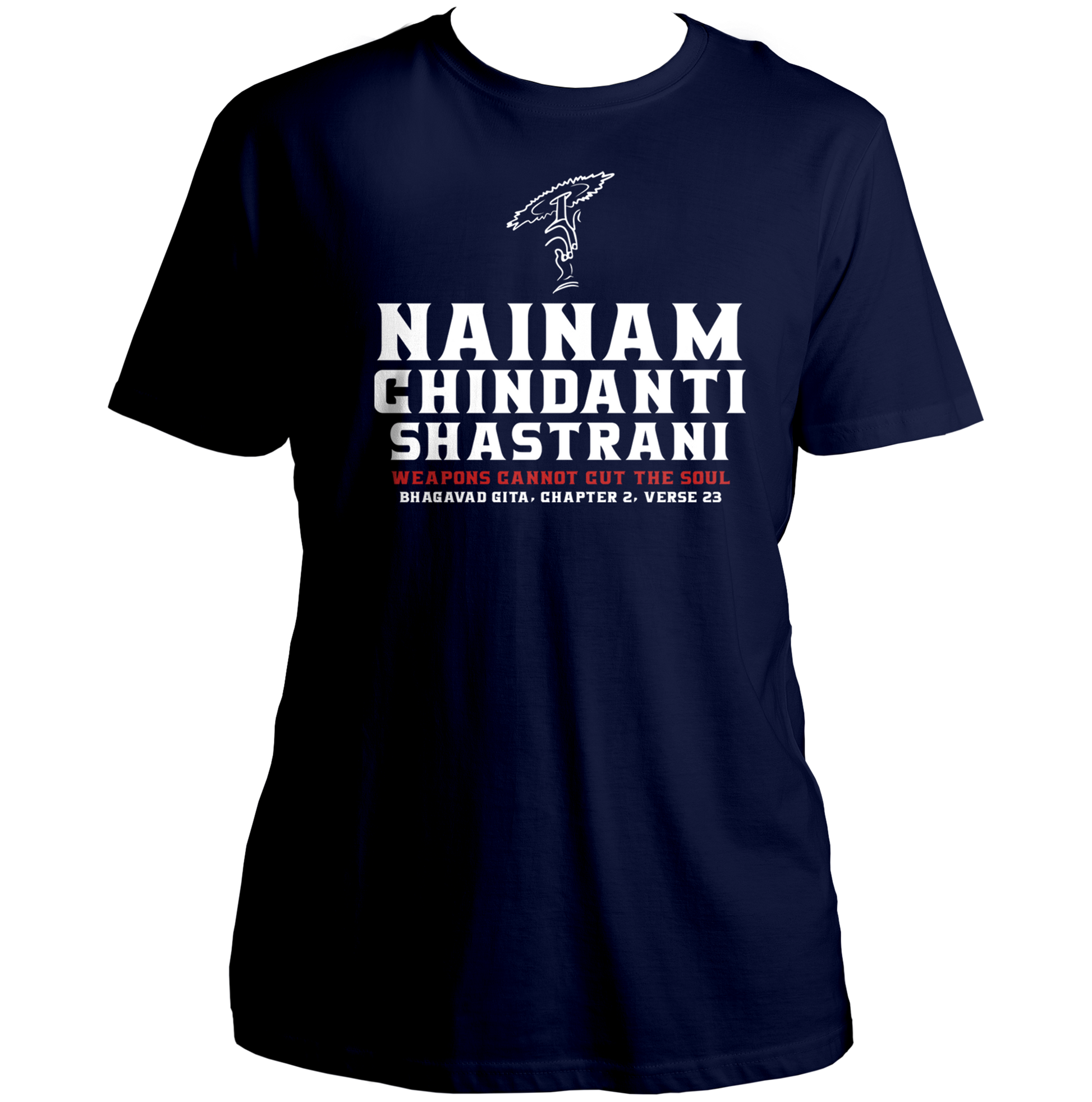 Navy Blue Nainam Chindanti Shastrani T-shirt with Bhagavad Gita verse print by Garrari