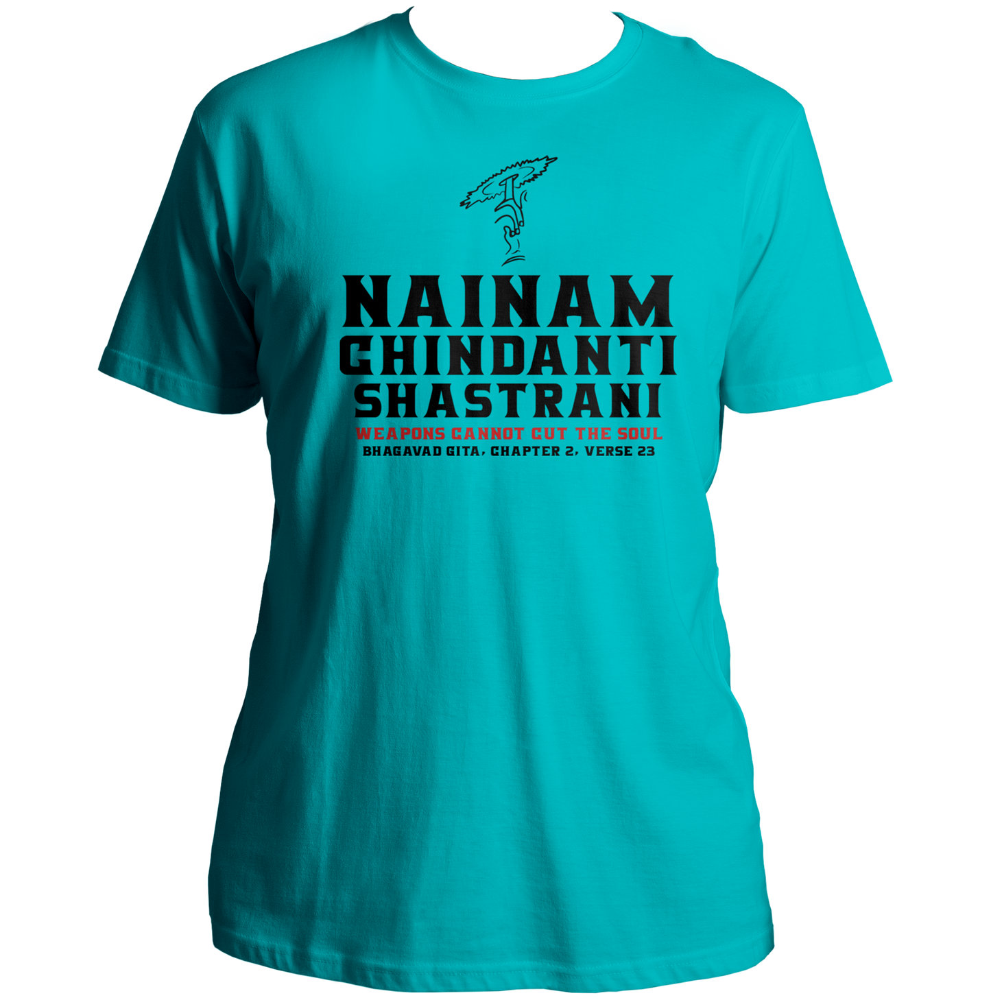 Aqua Blue Nainam Chindanti Shastrani Shri Krishna T-shirt with soul quote design by Garrari