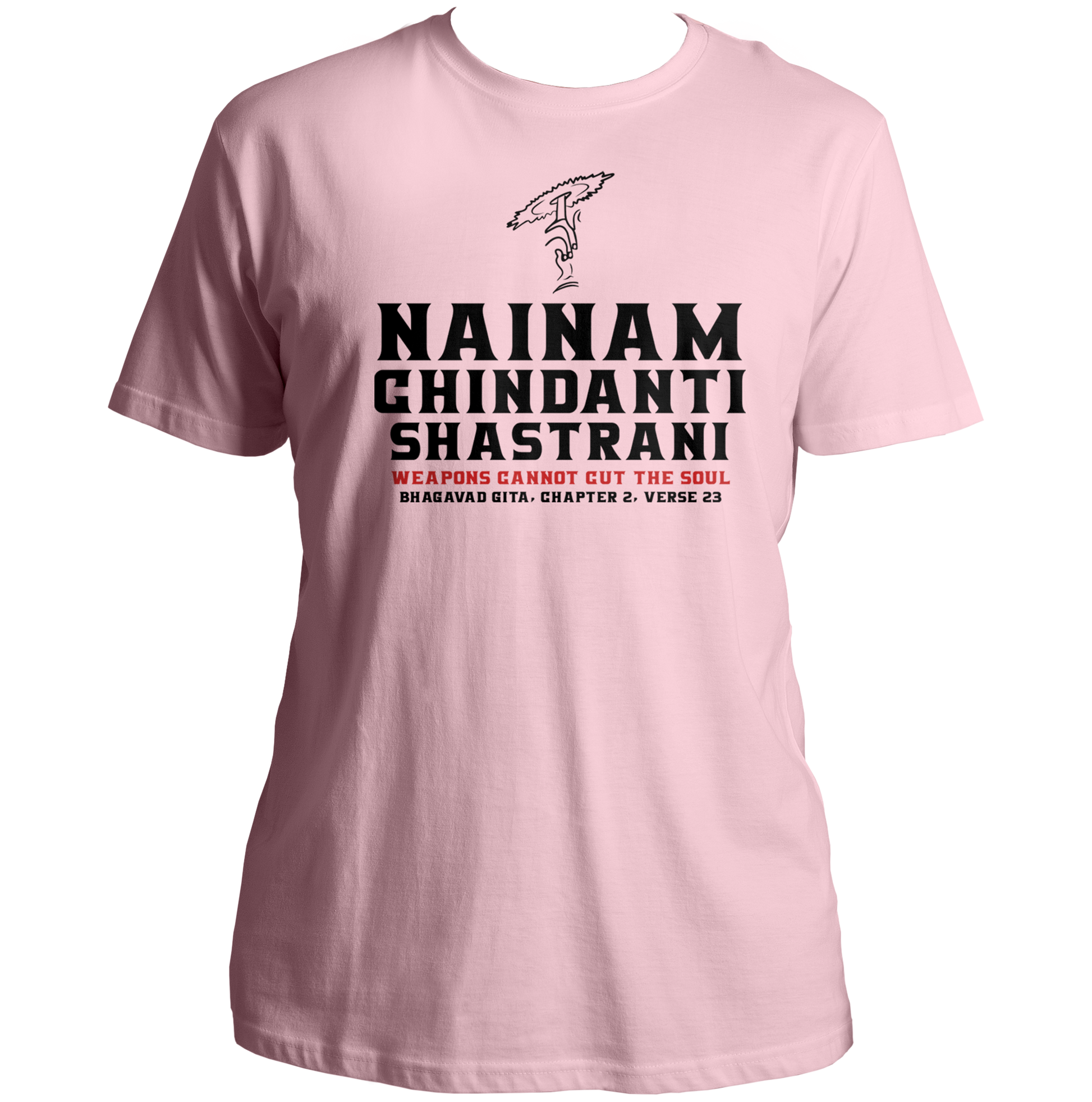 Baby Pink Nainam Chindanti Shastrani T-shirt with Bhagavad Gita Chapter 2 Verse 23 print