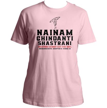 Baby Pink Nainam Chindanti Shastrani T-shirt with Bhagavad Gita Chapter 2 Verse 23 print