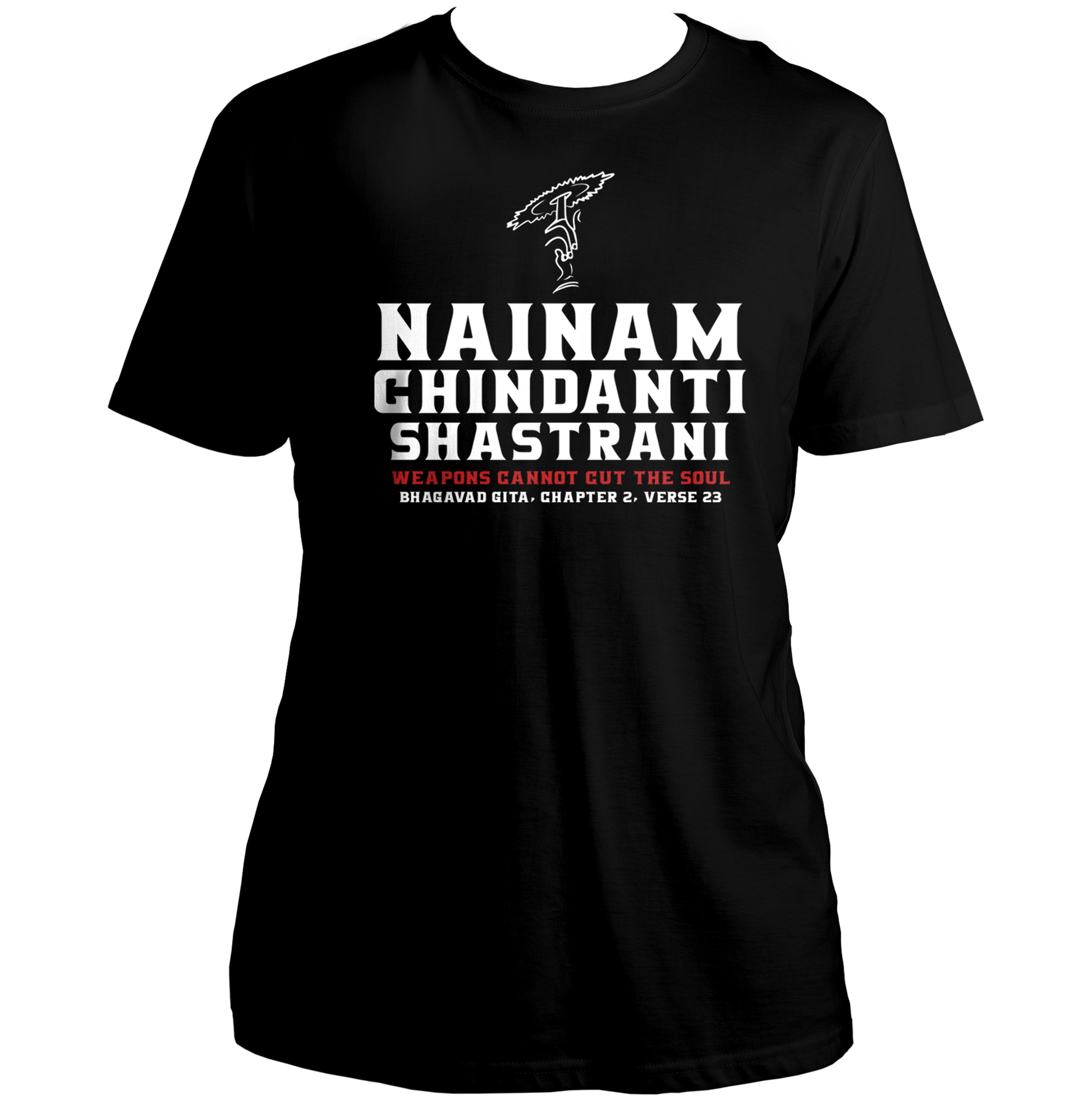 Black Nainam Chindanti Shastrani T-shirt with weapons cannot cut the soul quote by Garrari