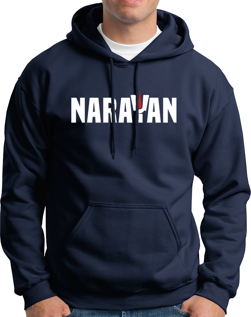 Navy Blue Narayan hoodie with Bhagwan Vishnu devotional typography by Garrari