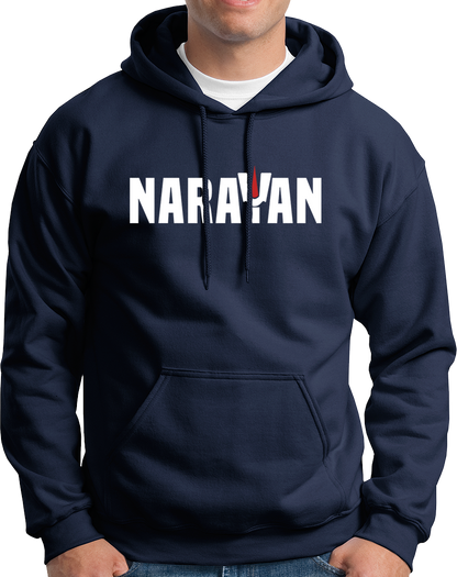 Navy Blue Narayan hoodie with Bhagwan Vishnu devotional typography by Garrari