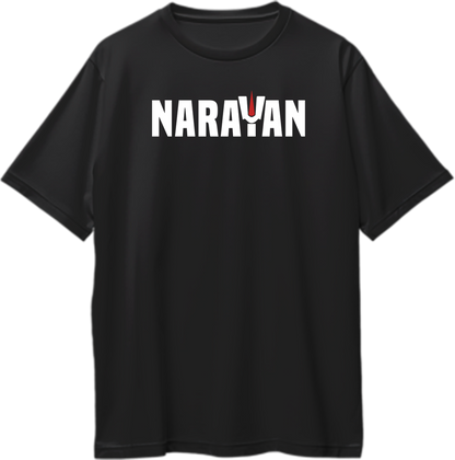 Black Narayan oversized T-shirt with Vaishnav tilak typography artwork by Garrari