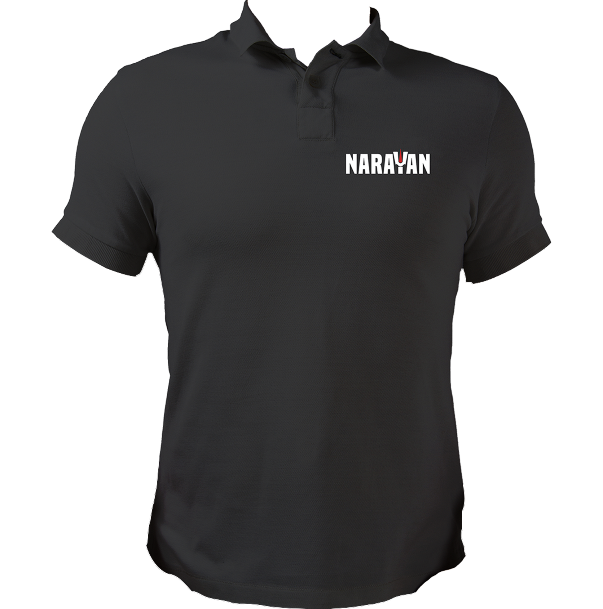 Black Narayan polo T-shirt with Bhagwan Vishnu devotional chest artwork by Garrari