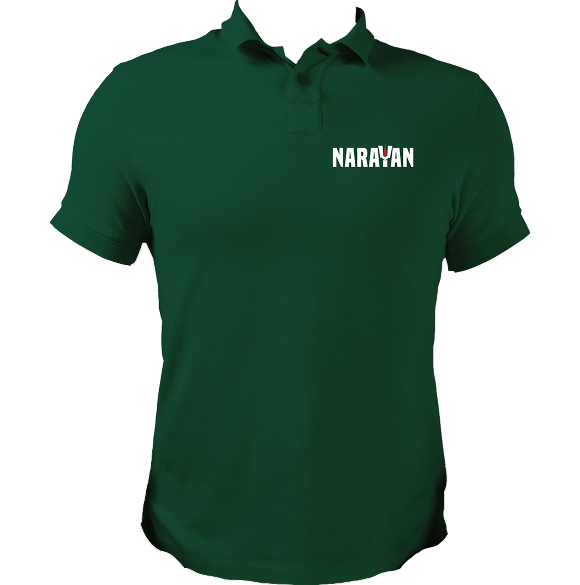Dark Green Narayan polo T-shirt with Narayan typography and Vaishnav tilak by Garrari