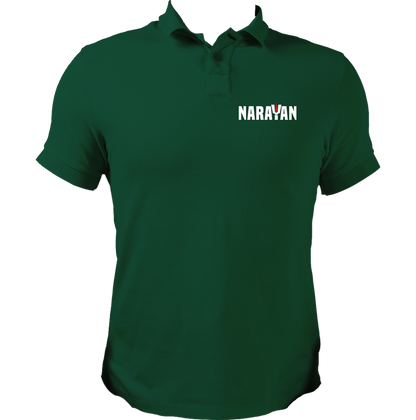 Dark Green Narayan polo T-shirt with Narayan typography and Vaishnav tilak by Garrari
