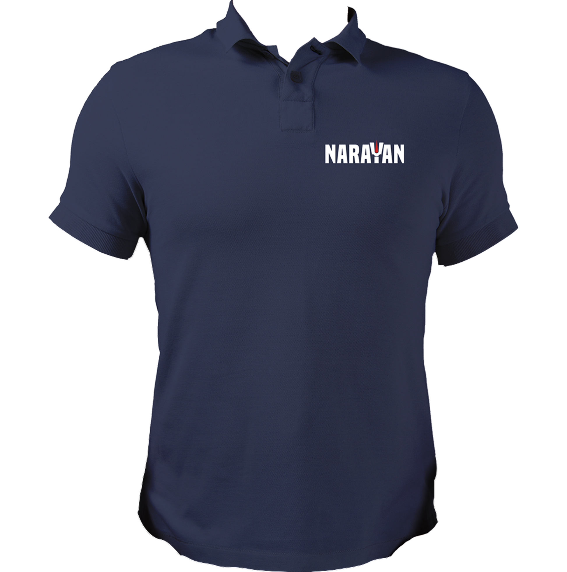 Navy Blue Narayan polo T-shirt with small Narayan devotional print by Garrari