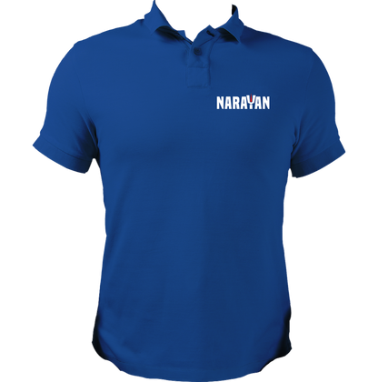 Royal Blue Narayan polo T-shirt with Vaishnav tilak chest print by Garrari