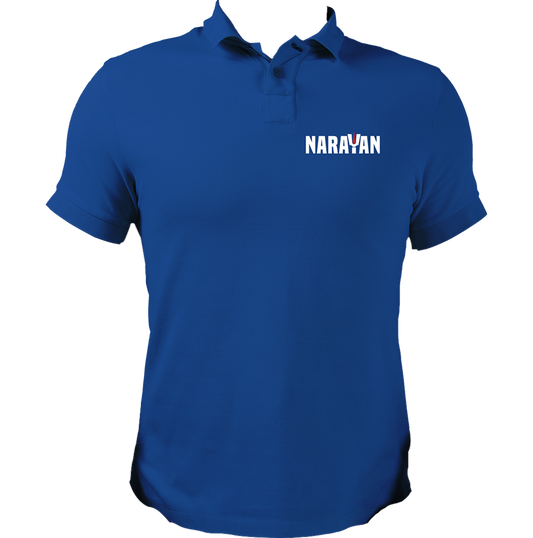Royal Blue Narayan polo T-shirt with Vaishnav tilak chest print by Garrari