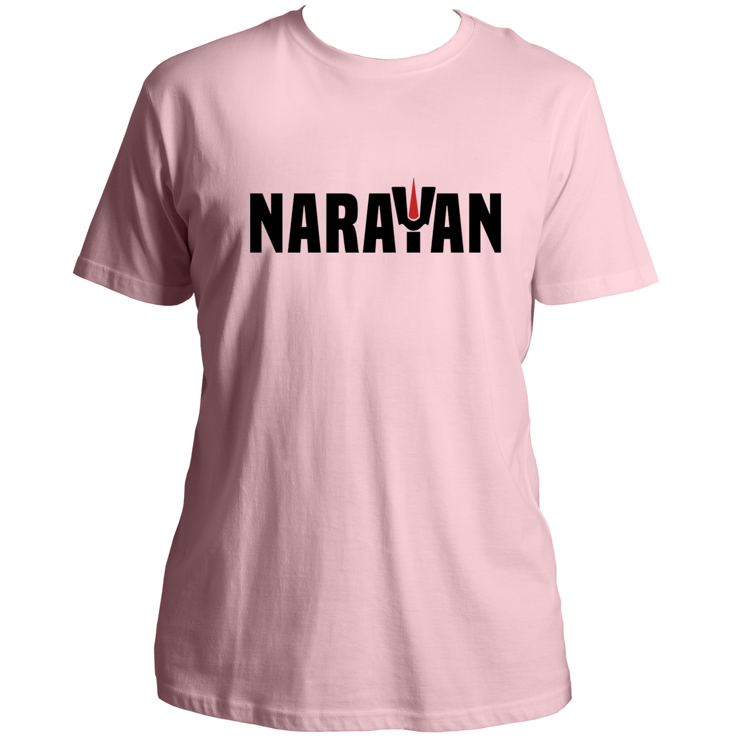 Baby Pink Narayan T-shirt with Vaishnav tilak typography artwork by Garrari