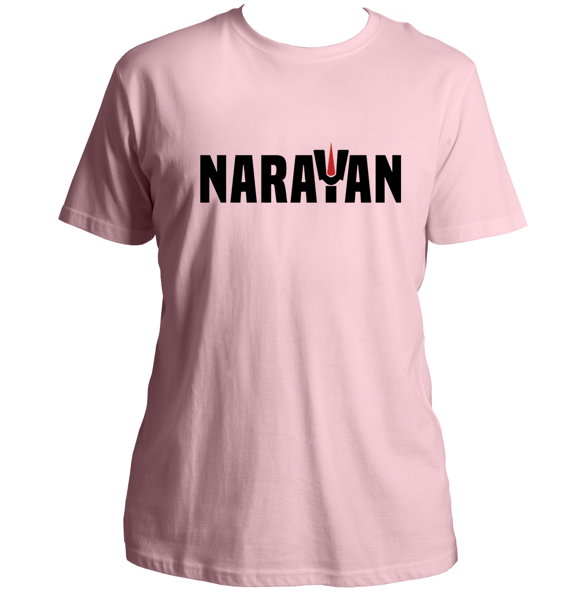 Baby Pink Narayan T-shirt with Vaishnav tilak typography artwork by Garrari