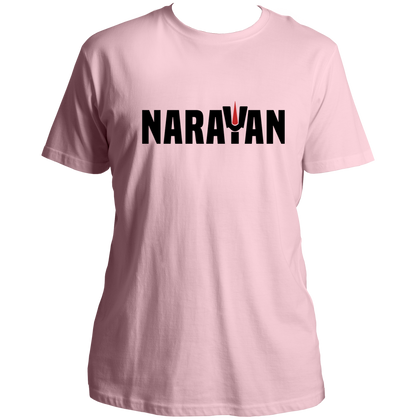Baby Pink Narayan T-shirt with Vaishnav tilak typography artwork by Garrari